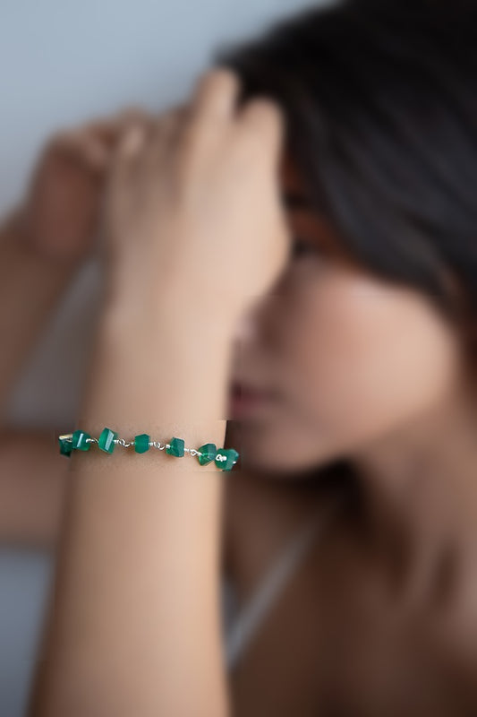 Handcrafted Green Stone Bracelet - Real Gemstone Elegance